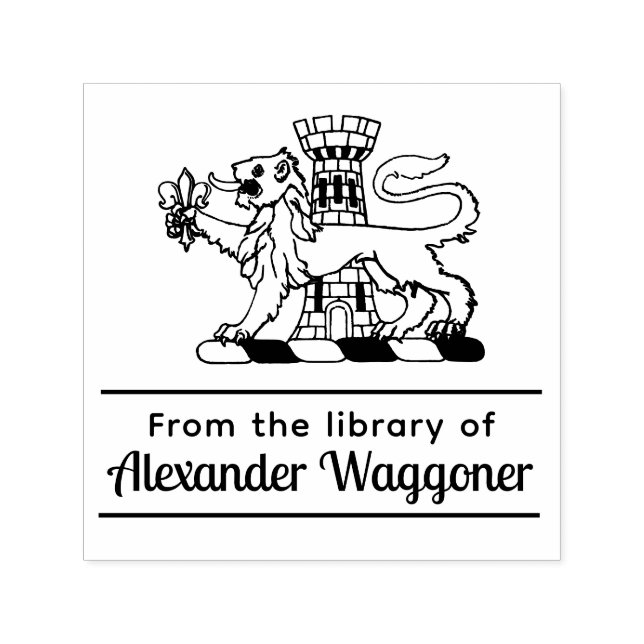 Heraldic Lion Burg "Aus der Bibliothek" Buch Permastempel (Design)