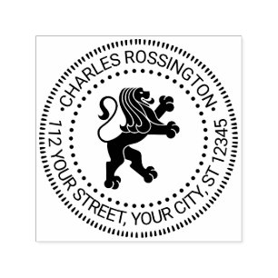 Heraldic Lion Stehende Round Name Rücksendeadresse Permastempel