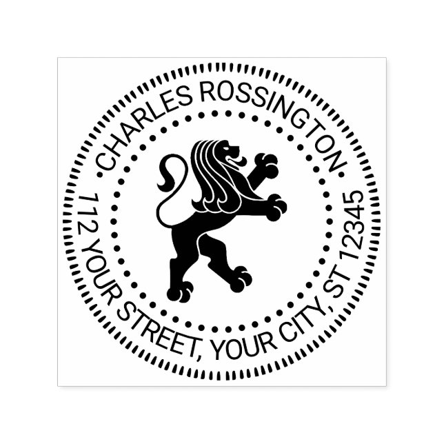 Heraldic Lion Stehende Round Name Rücksendeadresse Permastempel (Design)