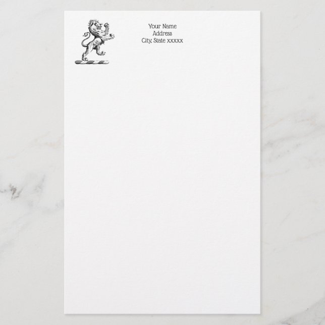 Heraldic Lion Stehendes Wappen Emblem Briefpapier (Vorderseite)