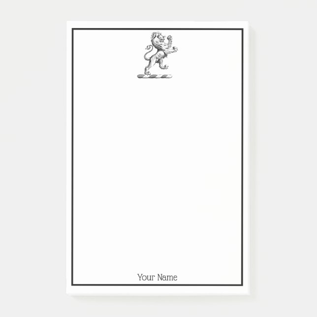 Heraldic Lion Stehendes Wappen Emblem Post-it Klebezettel (Vorderseite)