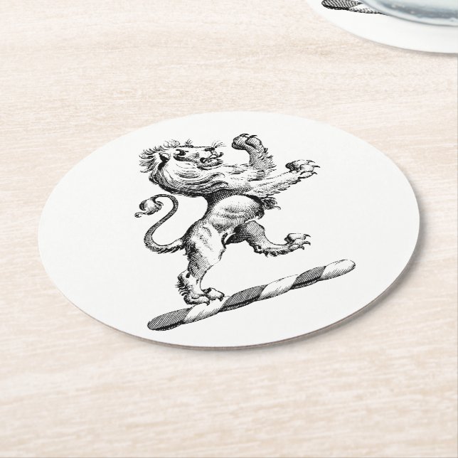 Heraldic Lion Stehendes Wappen Emblem Runder Pappuntersetzer (Angewinkelt)