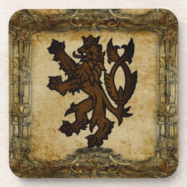 Heraldic Rampant Lion Custom Getränkeuntersetzer (Vorderseite)