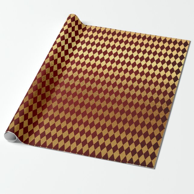 Heraldic Royal Diamond Cut Golden Red Velvet Geschenkpapier (Ungerollt)