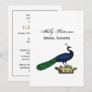 Heraldic Vintag Stylized Peacock auf Kronen C Einladung