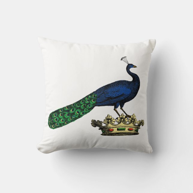 Heraldic Vintag Stylized Peacock auf Kronen C Kissen (Vorderseite)