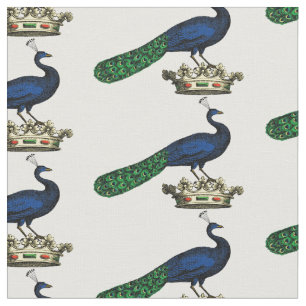 Heraldic Vintag Stylized Peacock auf Kronen C Stoff