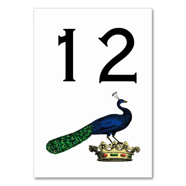 Heraldic Vintag Stylized Peacock auf Kronen C Tischnummer (Vorderseite)