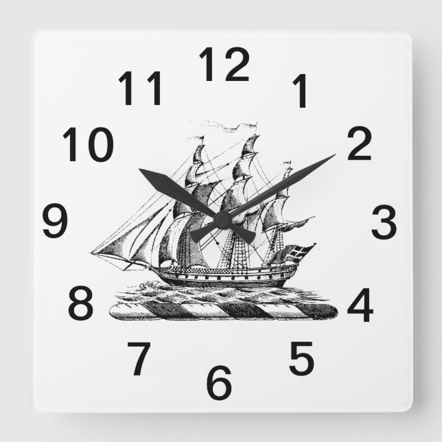 Heraldic Vintage Nautical Clipper Ship Crest Quadratische Wanduhr (Vorderseite)