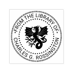 Heraldic Wyvern Dragon Round Library Book Name Permastempel