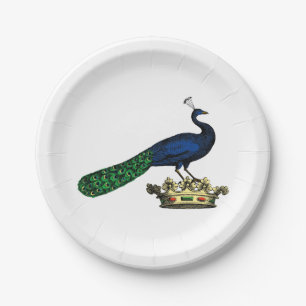 Heraldisch Vintage stilisierter Pfau auf Krone C Pappteller