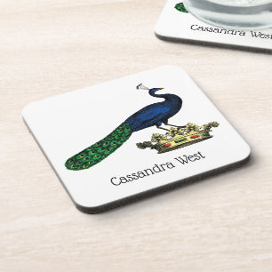 Heraldisch Vintage stilisierter Pfau auf Krone C Untersetzer