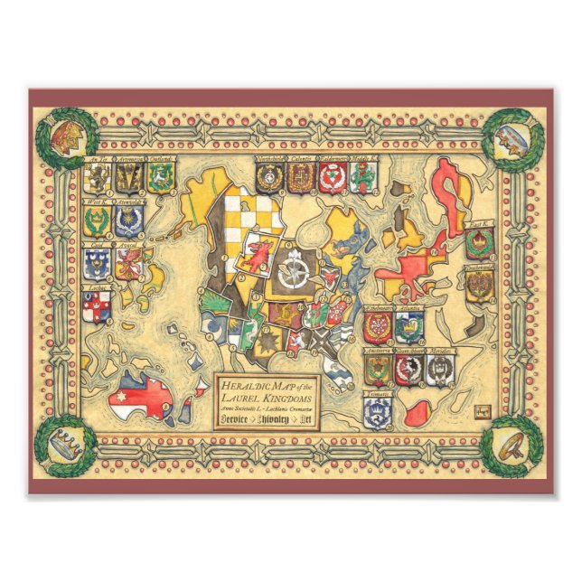 Heraldische Karte der bekannten Welt Fotodruck (Vorne)