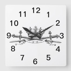 Heraldische Krone Gekreuzte Schwerter Säbel Emblem Quadratische Wanduhr