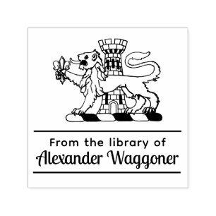 Heraldische Löwenburg “Aus der Bibliothek von” Buc Permastempel