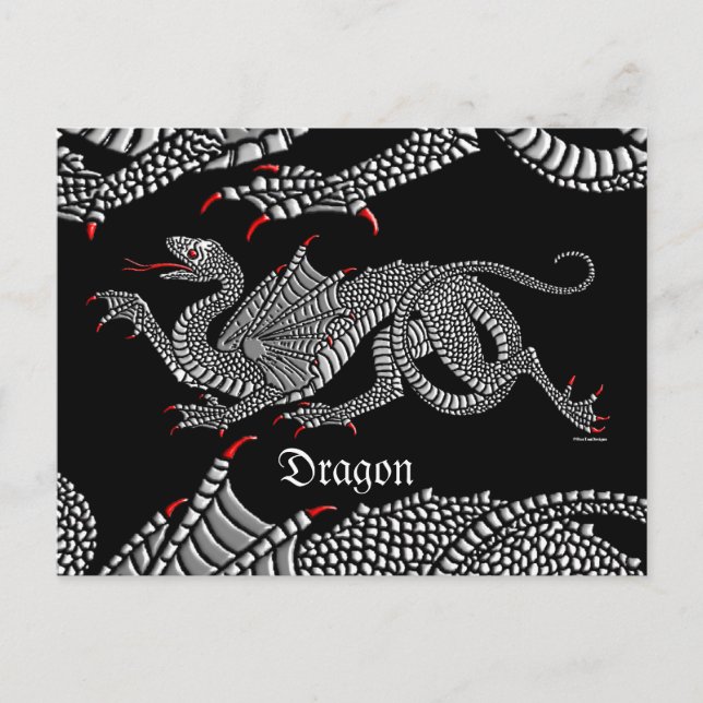 Heraldischer Drache (Silber) - Postkarte (Vorderseite)