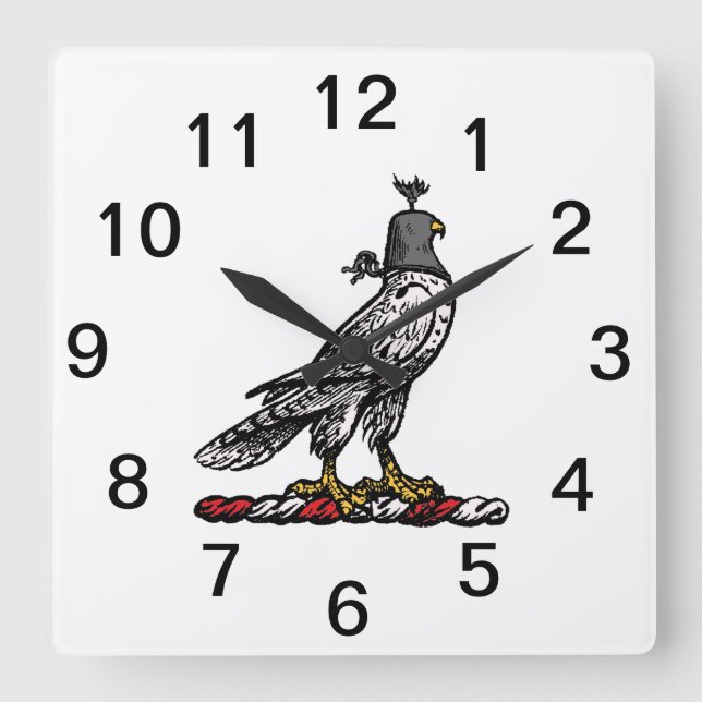 Heraldischer Jagdfalkenanzug Helm Hood C Quadratische Wanduhr (Vorderseite)