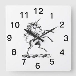 Heraldisches Einhorn steigend Wappen Emblem TnF Quadratische Wanduhr