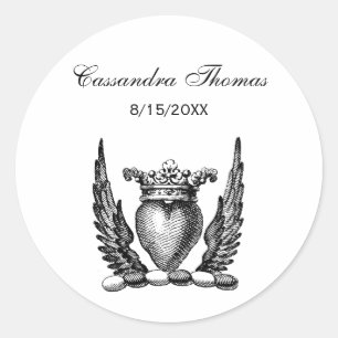 Heraldisches Herz mit Wings Coat of Arms Wappen Runder Aufkleber