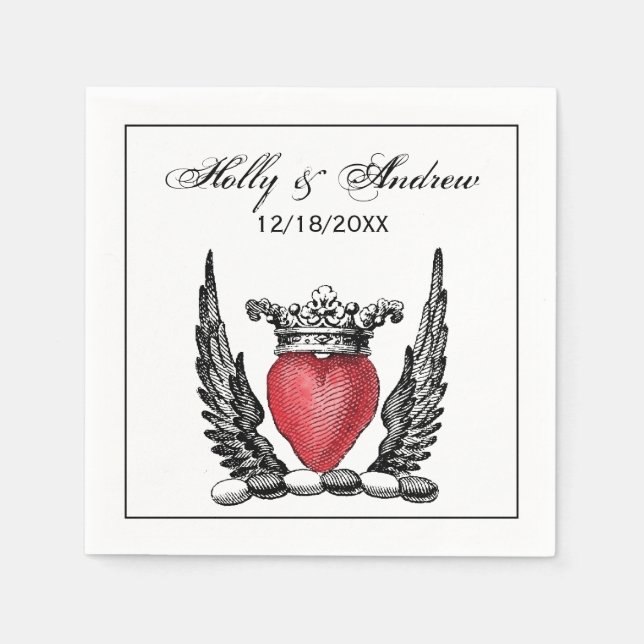 Heraldisches Herz mit Wings Coat of Arms Wappen Serviette (Vorderseite)
