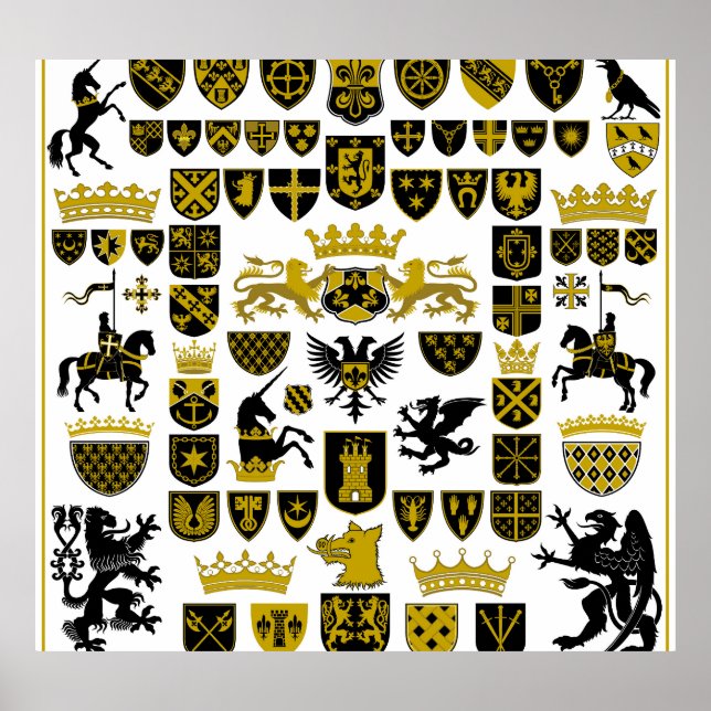 Heraldry Wappen, symbolische Designs. Poster (Vorne)