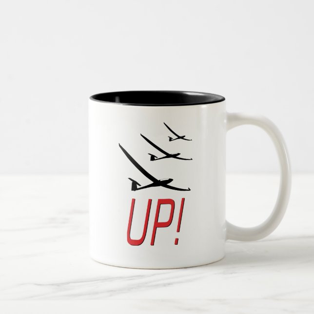 HERAUF!  Segelflugzeug Sailplane Zweifarbige Tasse (Rechts)