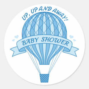 Herauf und weg, blaue Heißluftballon-Babyparty Runder Aufkleber