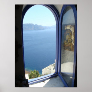 Heraus schauen in Santorini Poster