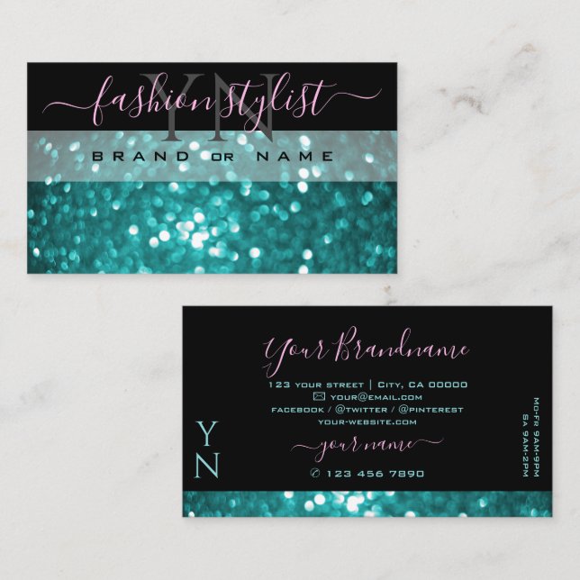 Herausragendes Schwarz-Aquamarin-Sparkling-Glitzer Visitenkarte (Vorne/Hinten)