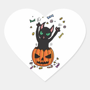 Herausspringen schwarzer Katze Halloweens eines Herz-Aufkleber