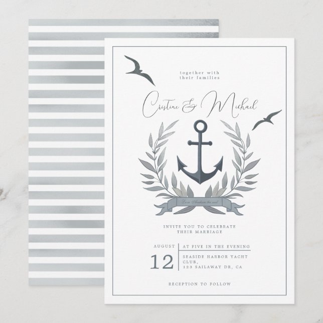 Héraut d'ancre nautique faire-part de mariage (Devant / Derrière)