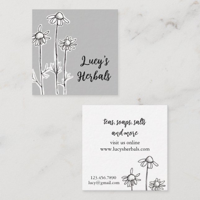 Herb Business Chamomile Tee Seife Salate Quadratische Visitenkarte (Vorne/Hinten)