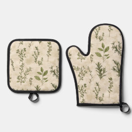Herb Garden Oven Mitt and Pot Holder Set