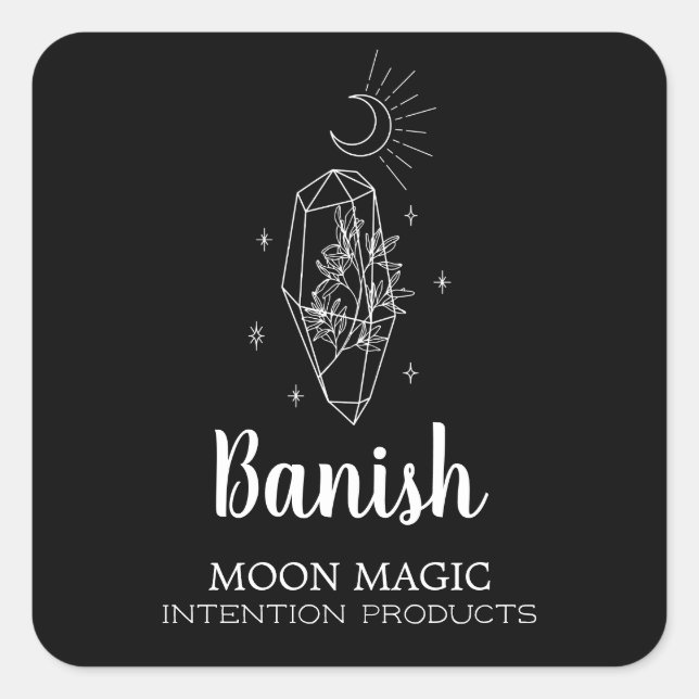 Herbal Crystal Moon Intention Candle Labels Quadratischer Aufkleber (Vorderseite)