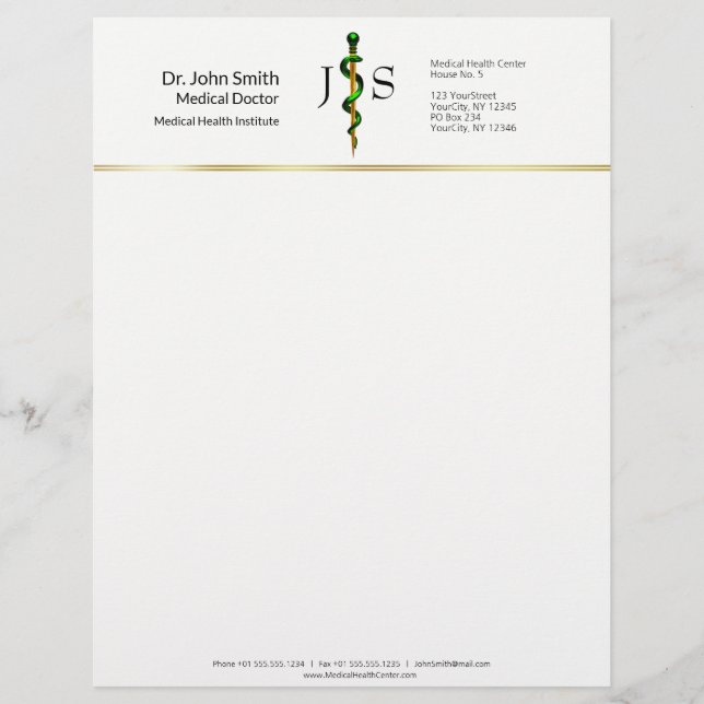 Herbal Gold Rod of Asclepius Green Medical Briefbogen (Vorderseite)