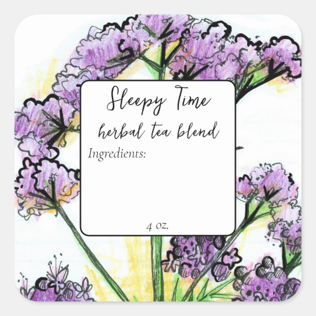 Herbal Valerian Blume Sleepy Time Blank Quadratischer Aufkleber (Vorderseite)