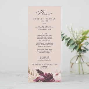 Herbe Boho Pampas   Menu Dîner Mariage Peach