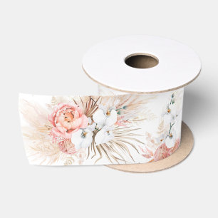 Herbe des Pampas et fleurs roses Ruban en satin
