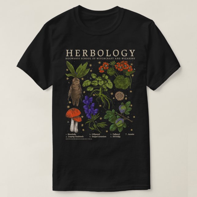 Herbology Herb Reference Grid T-Shirt (Design vorne)
