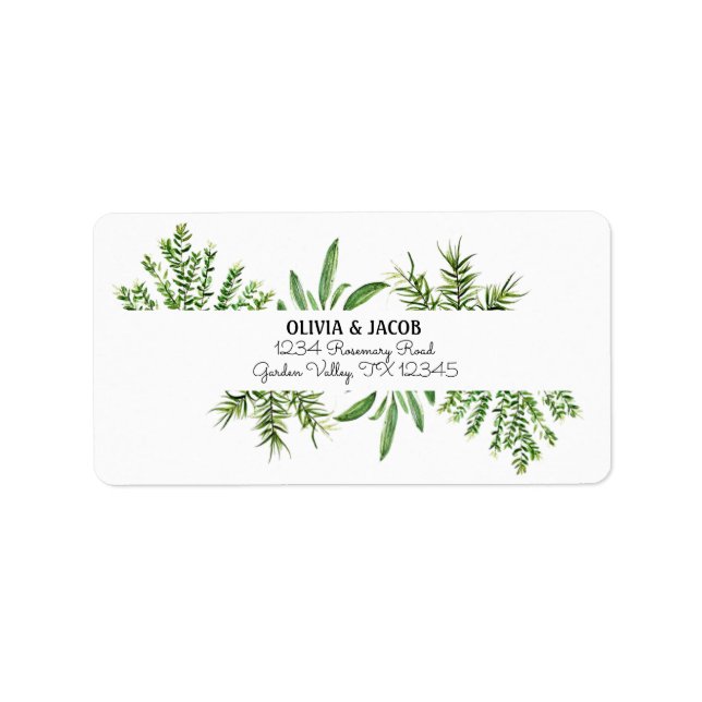 Herbs Rosemary Thyme Botanical Greenery Wedding La Adressaufkleber (Vorne)