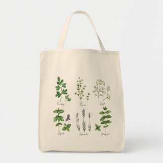Herbs Sketch Reusand Grocery Tragetasche