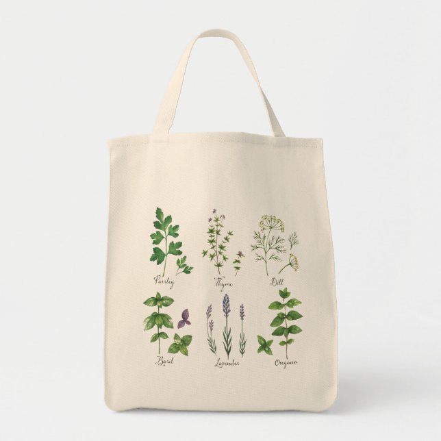 Herbs Sketch Reusand Grocery Tragetasche (Vorne)