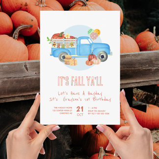 Herbst 1. Geburtstag Pumpkin Blue Truck Einladung