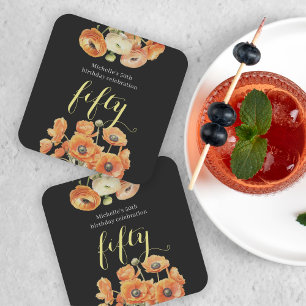 Herbst 50. Geburtstagsparty Orange Floral Rechteckiger Pappuntersetzer