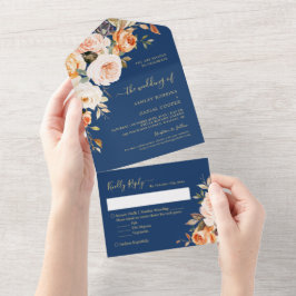 Herbst Abend HochzeitGold-Blätter floral All In One Einladung