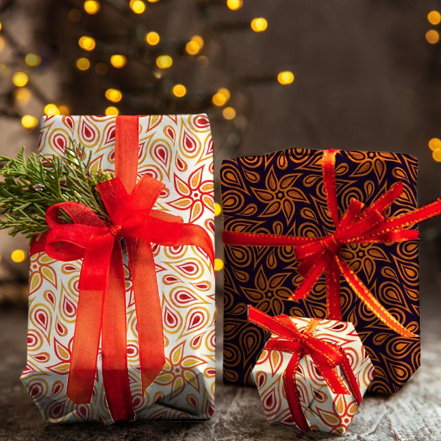 Herbst Abstrakte Blume Paisley Muster Orange Fall Geschenkpapier Set (Von Creator hochgeladen)