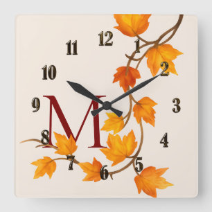Herbst-Ahorn-Blätter Quadratische Wanduhr