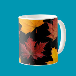 Herbst-Ahorn-Blätter schwarz Kaffeetasse