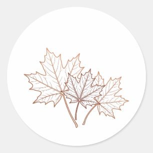 Herbst-Ahorn Botanische Linienkunst Warme Blattgra Runder Aufkleber