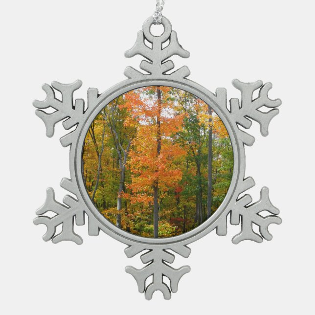 Herbst-Ahornbäume Herbstfotografie Schneeflocken Zinn-Ornament (Vorderseite)